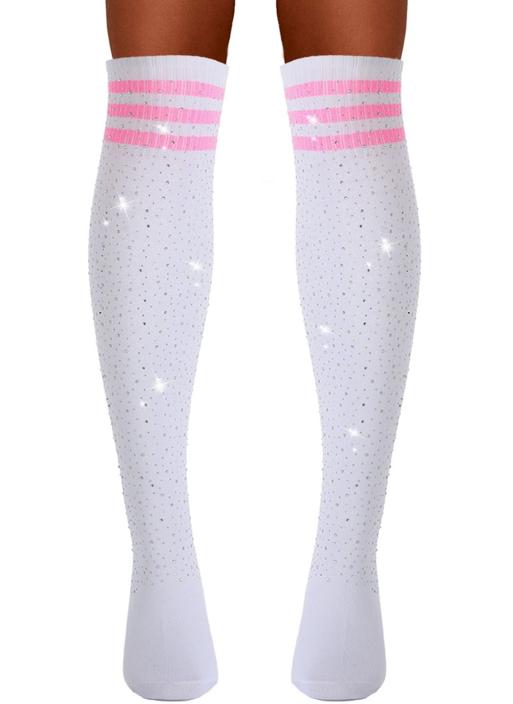 Tgirls Thigh High Over The Knee Stockings - Rhinestone Cotton Leg Socks, Striped Warm Winter Long Socks for Women | Fashionable & Comfortable for Daily Wear, Parties, and Cold Weather