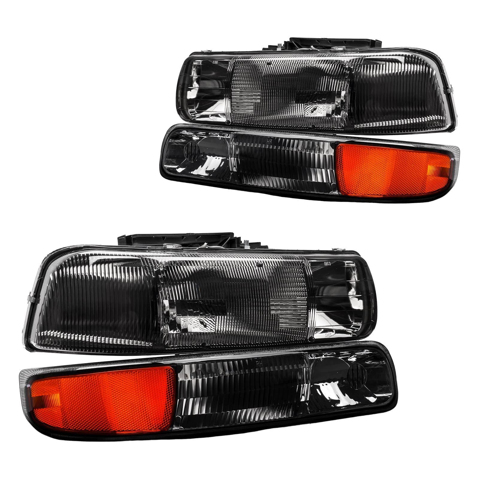 KAC Headlight Assembly Compatible with Chevy Silverado 1999-2002 - Smoked Housing Clear Corner Headlight Bumper Replacement - Upgrade for Night Driving & Off-Road Adventures