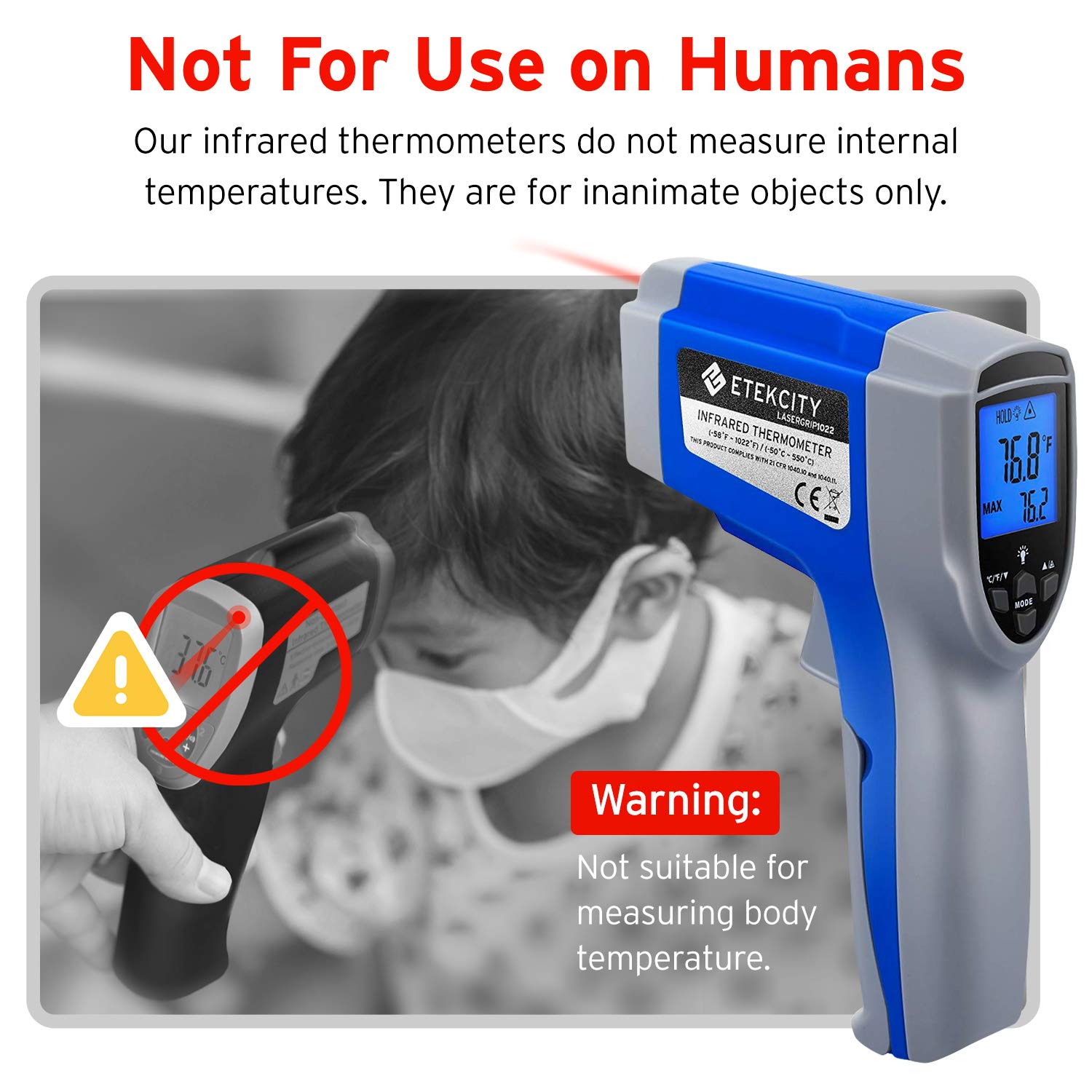 Etekcity Infrared Thermometer Gun -58°F to 1022°F (-50°C to 550°C) with Adjustable Emissivity, Non-Contact Digital Laser Temperature Gun for Cooking, HVAC, Automotive, Industrial Use - Perfect for Grilling, Meat, Refrigerator, Pool and Oven Temperature Monitoring (Blue)