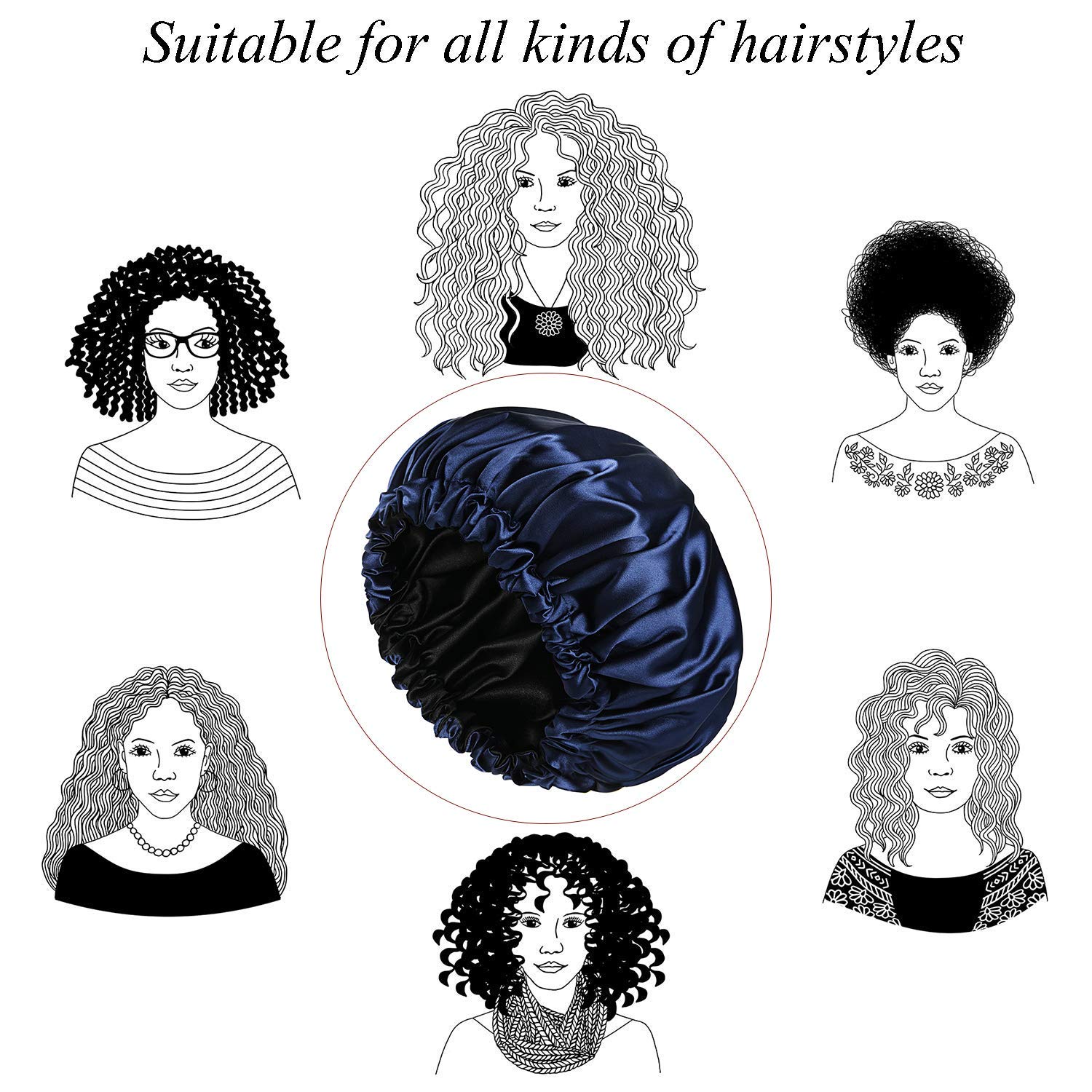 AP SALES Women's Handmade Reversible Luxury Satin Hair Bonnet - Soft Sleep Cap for Curly & Natural Hair - Nighttime Hair Protection (Blue) - Perfect for Bedtime, Travel & Salon Visits