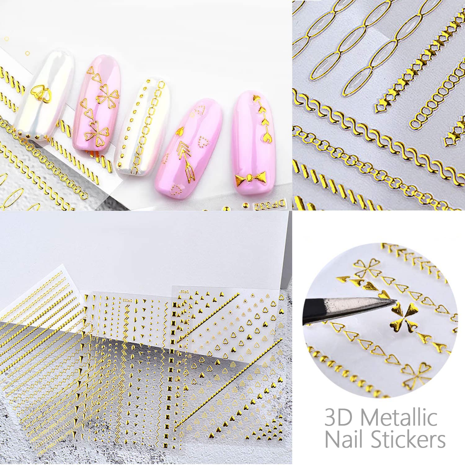 Premium Gold Nail Stickers - 14 Sheets Shiny Metallic Nail Art Decals for Women & Girls | DIY Manicure Kit for Home & Salon | Easy Nail Art for Beginners & Professionals | Perfect for Parties, Weddings, Prom, Everyday Wear | Great Gift for Nail Lovers | Use for Home Manicures, Salon Services, Bridal Parties, Festive Celebrations & Holiday Nail Designs