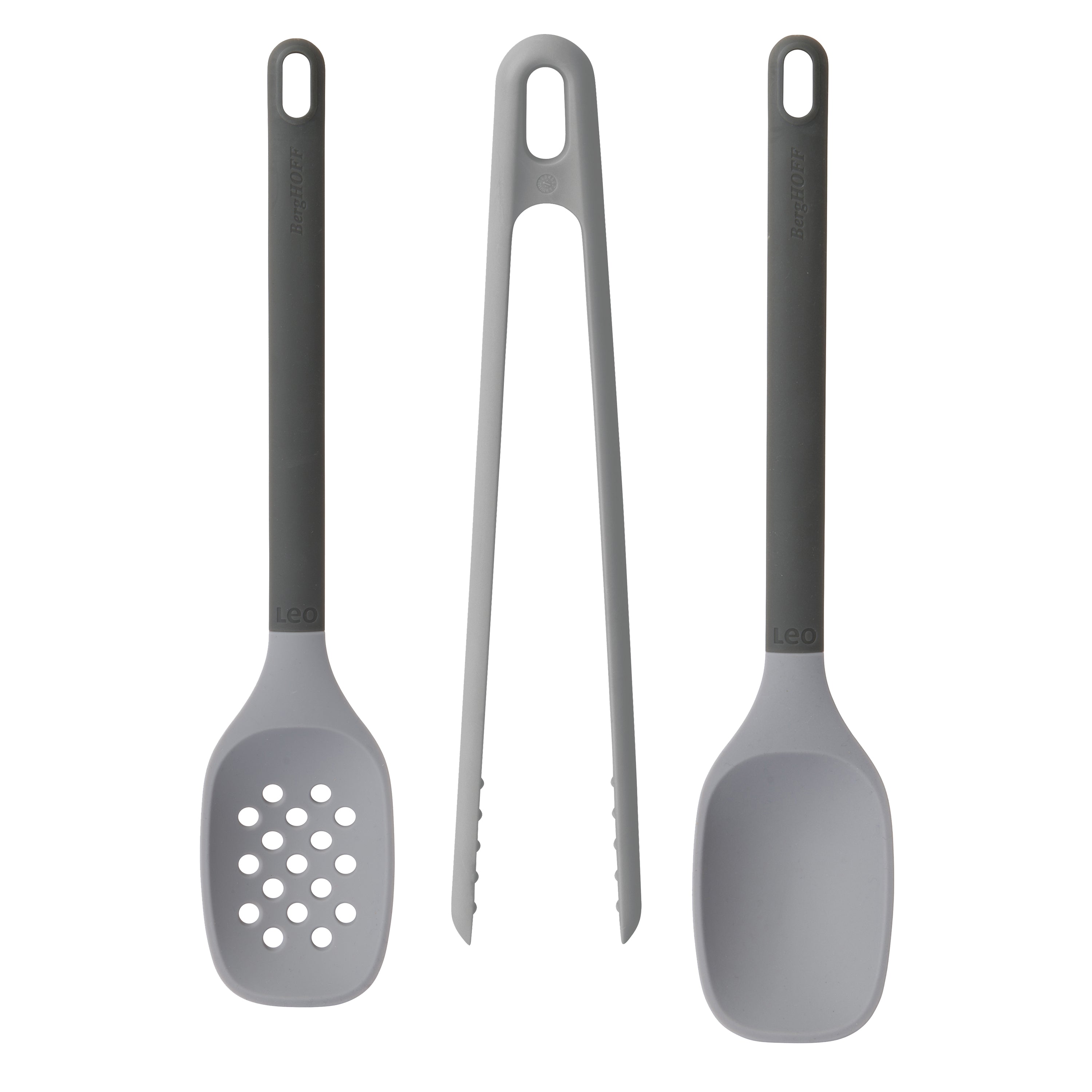 BergHOFF Leo 12.75-Inch Silicone Skimmer Spoon - Heat-Resistant Kitchen Strainer for Cooking, Frying & Serving - Gray - Perfect for Pasta, Soup & Deep Frying