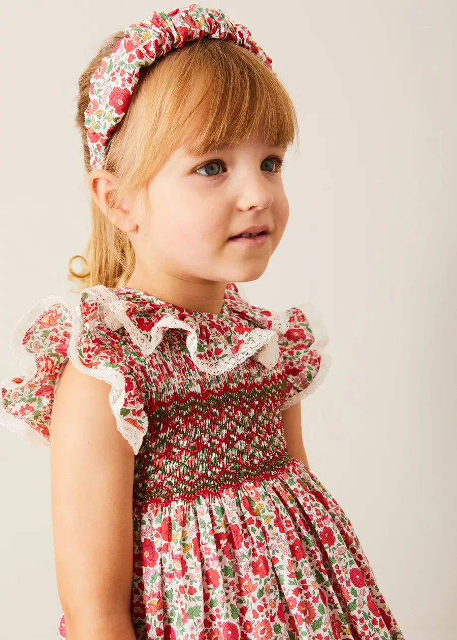 Margot Hand Smocked Red Dress - Premium Liberty Fabric (Sizes 12m-6yrs) | Perfect for Birthday Parties, Easter & Special Occasions