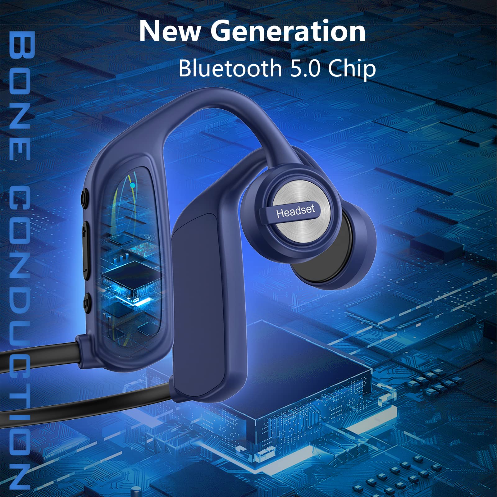 Wireless Bone Conduction Headphones with 16GB MP3 Player, IPX8 Waterproof Bluetooth Sport Headset - HD Stereo Sound, Open Ear Design for Swimming, Running, Cycling & Gym Workouts (Blue) - Perfect for Outdoor Activities & Water Sports