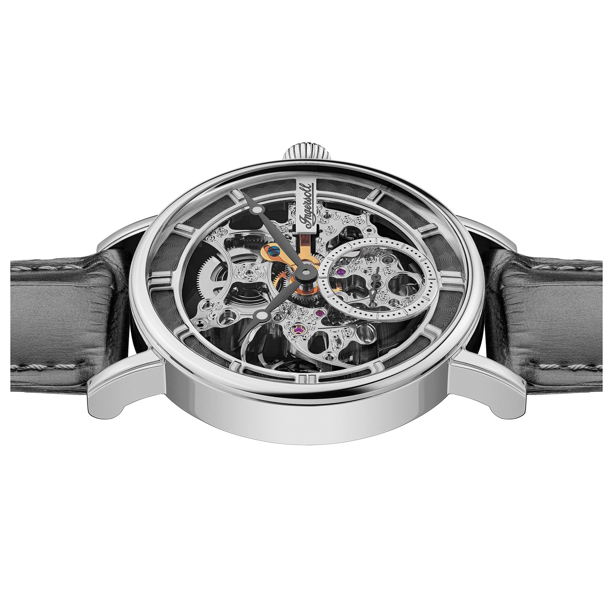 Ingersoll The Herald Men's 40mm Automatic Skeleton Watch with Grey Genuine Leather Strap I00402B - Perfect for Business, Casual Wear & Special Occasions