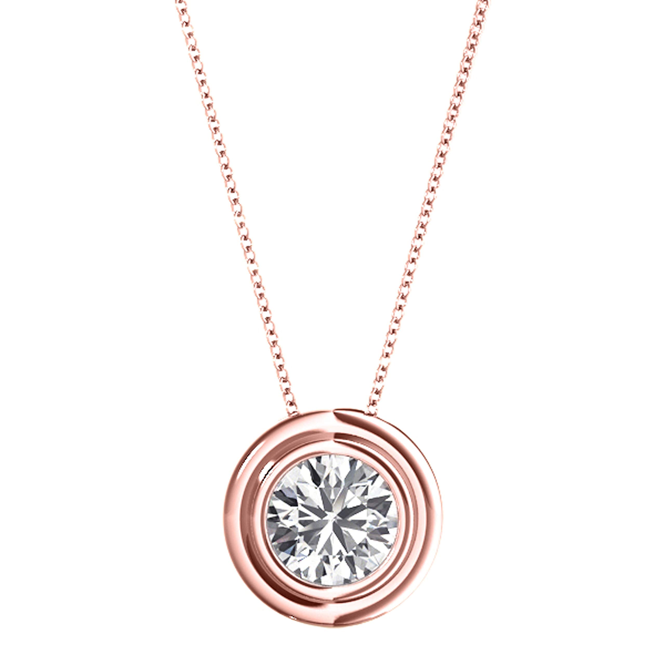 0.25 Carat Natural White Diamond Solitaire Pendant Necklace for Women - 14K Rose, White & Yellow Gold Plated Over 925 Sterling Silver, 18