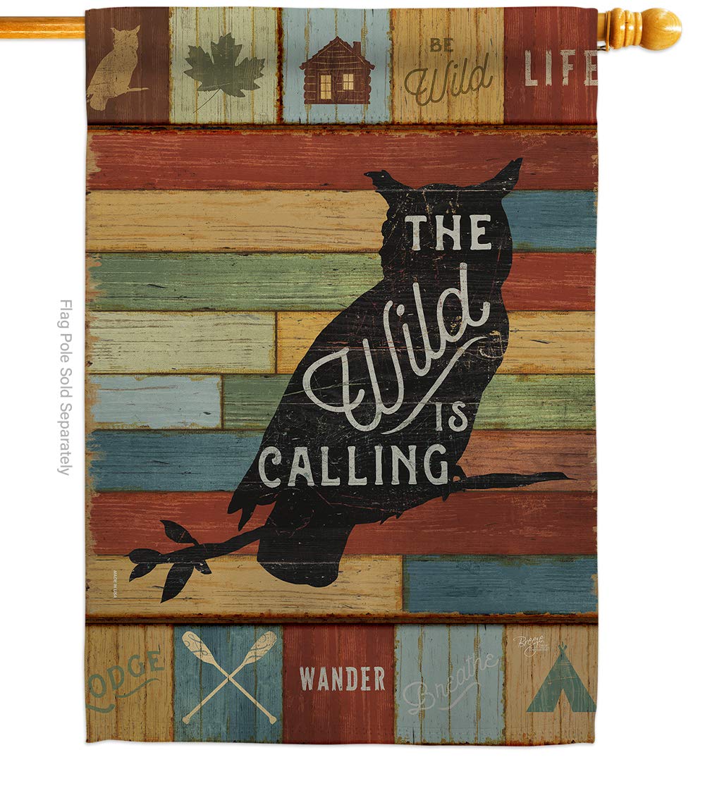 Rustic Lodge House Flag - Moose Wildlife Decor for Cabin & Yard