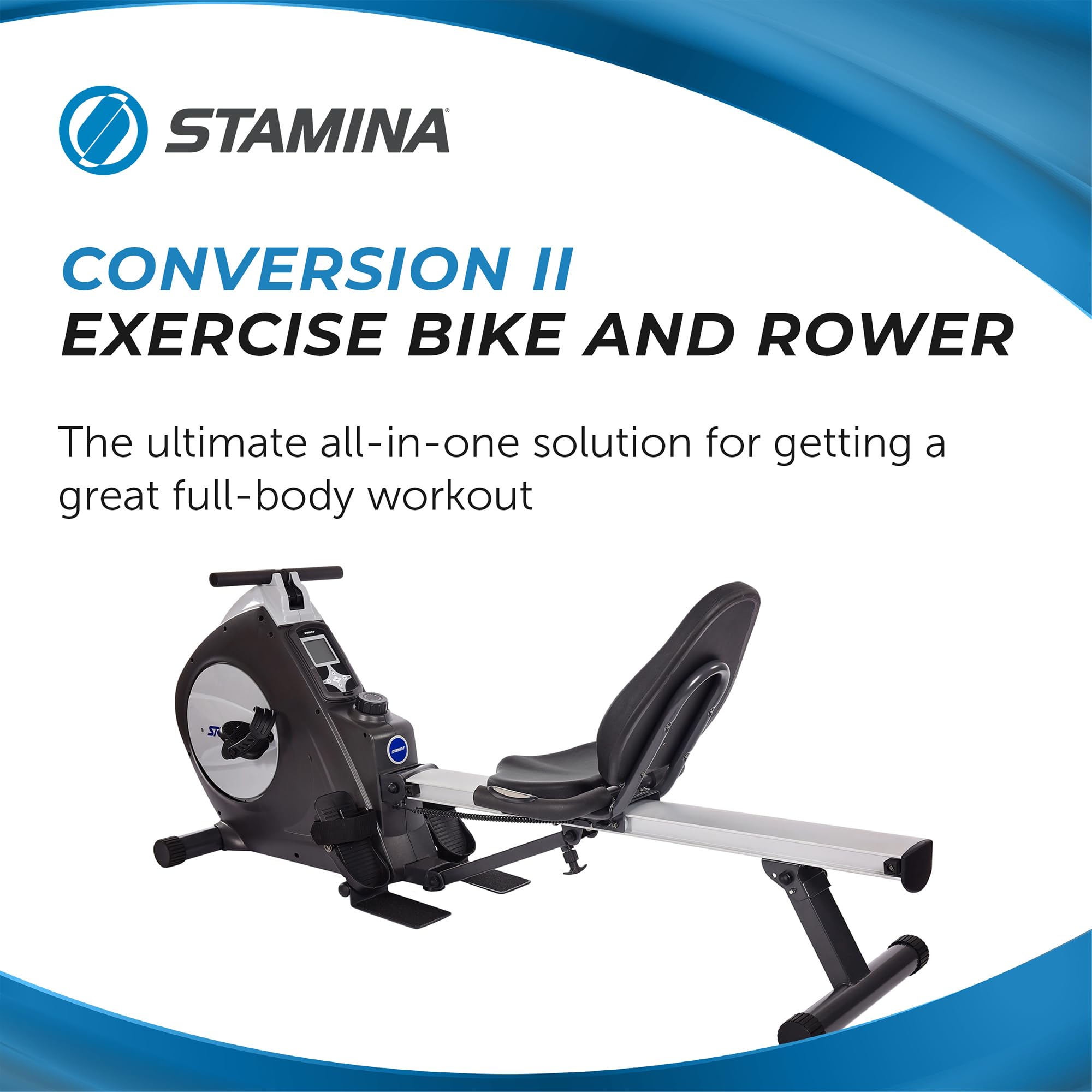Stamina Recumbent Exercise Bike & Rower - Smart Workout App - Home Fitness for 250lbs