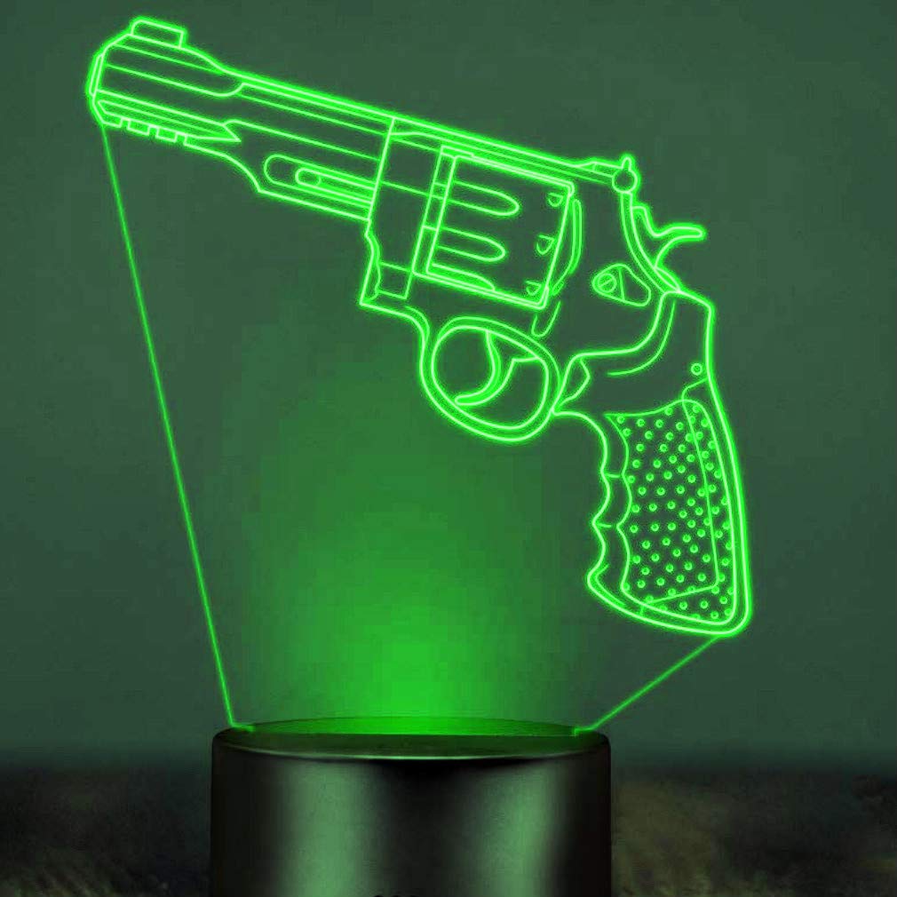 3D Gun Pistol Night Light LED Touch Switch Desk Lamp - 7 Color Changing Optical Illusion Lamp for Home Decor, Christmas, Birthday Gift for Kids & Adults | Bedroom, Game Room, Office Decor