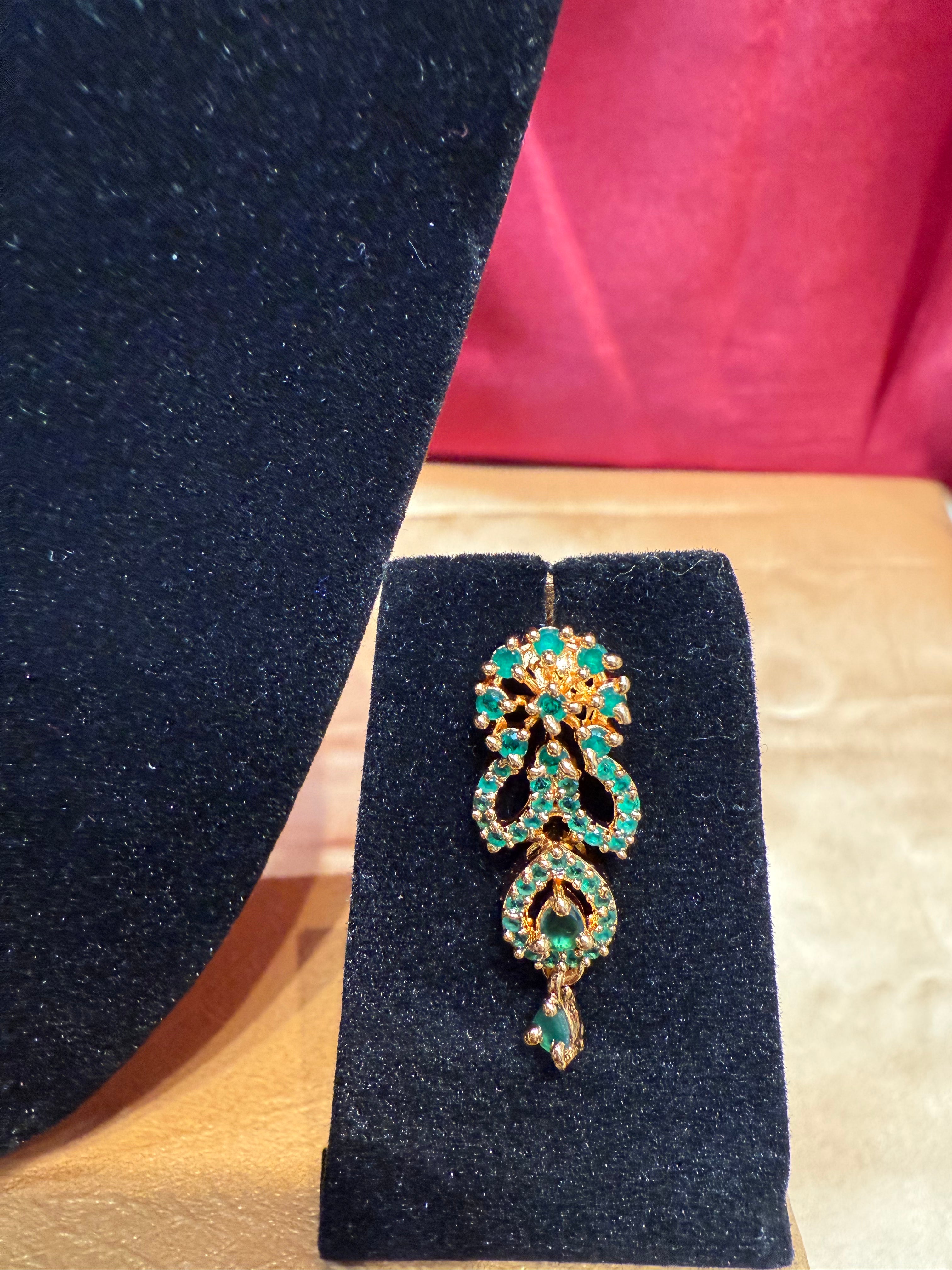 Elegant Green Stone Studded Gold Plated Necklace & Earrings Set for Women - Perfect for Parties, Weddings & Special Occasions