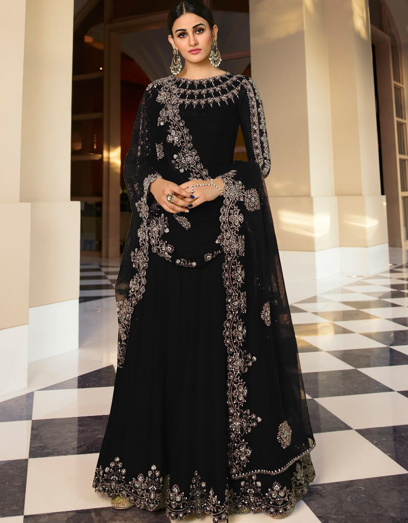 Black Pant Style Semi-Stitched Suit for Women - Elegant Office Wear & Formal Occasions