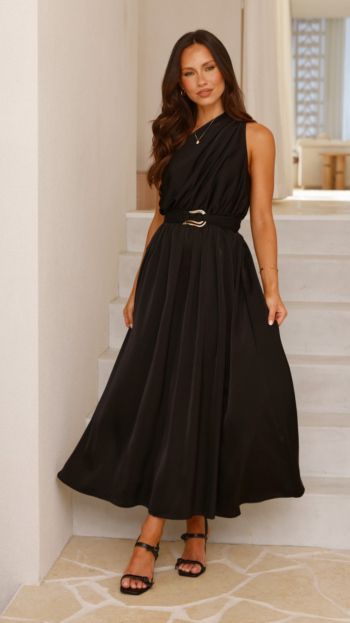 Hadas Maxi Dress for Women - Elegant Black Long Flowy Dress for Summer, Beach, Party & Casual Wear