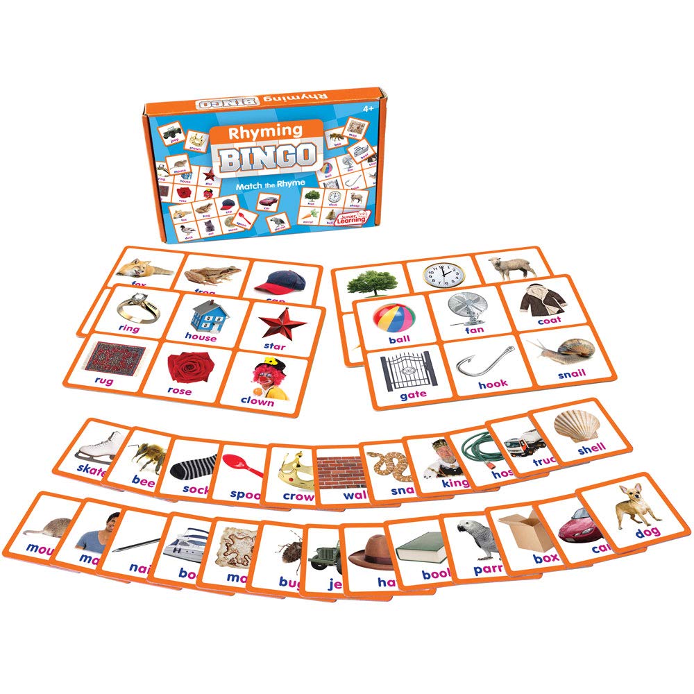 Junior Learning Rhyming Bingo Game - Fun Educational Phonics Activity for Kids Ages 4-8 - Classroom & Homeschool Learning Tool for Early Reading Skills