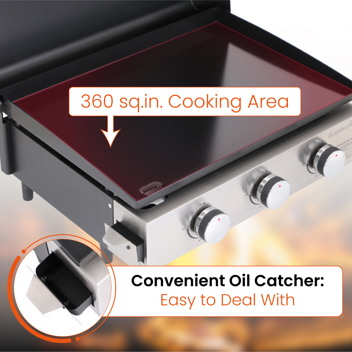 Captiva Designs 22-Inch Ceramic Coated Plate Tabletop Portable Propane Griddle Grill - 24,000 BTU Outdoor Cooking for Camping, Tailgating & Backyard BBQs