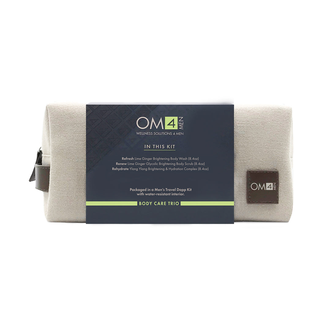 Organic OM4 Men's Body Care Trio Set with Travel Bag - Natural Skincare for Men, Grooming Kit with Shampoo, Conditioner & Body Wash - Perfect for Travel, Gym & Daily Use