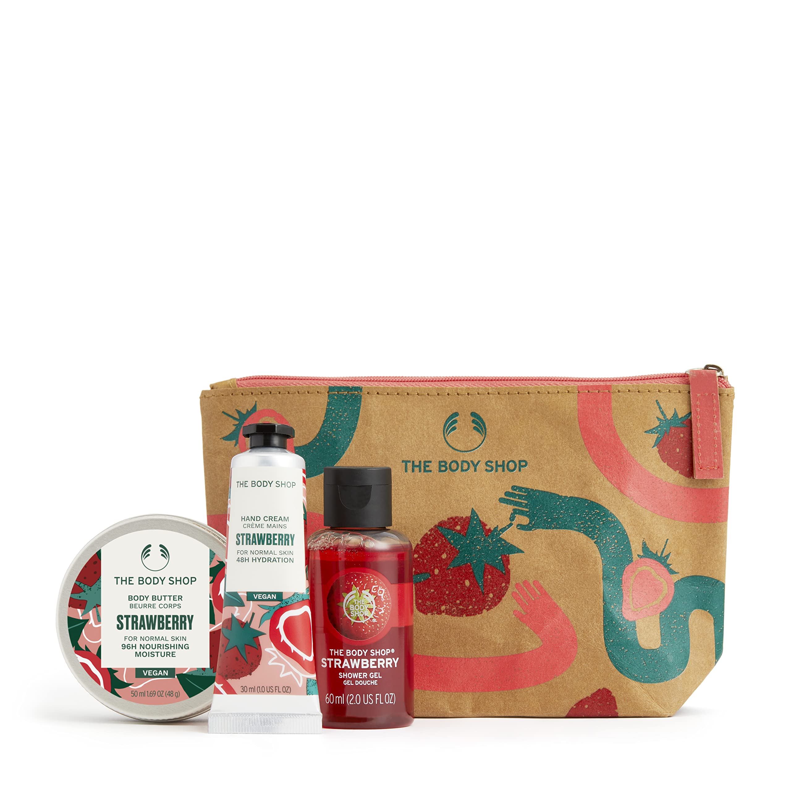 The Body Shop Vegan Strawberry Gift Set - Body Butter, Shower Gel & Hand Cream for Moisturizing & Pampering Skin Care Routine | Perfect for Gifts, Self-Care & Spa Days