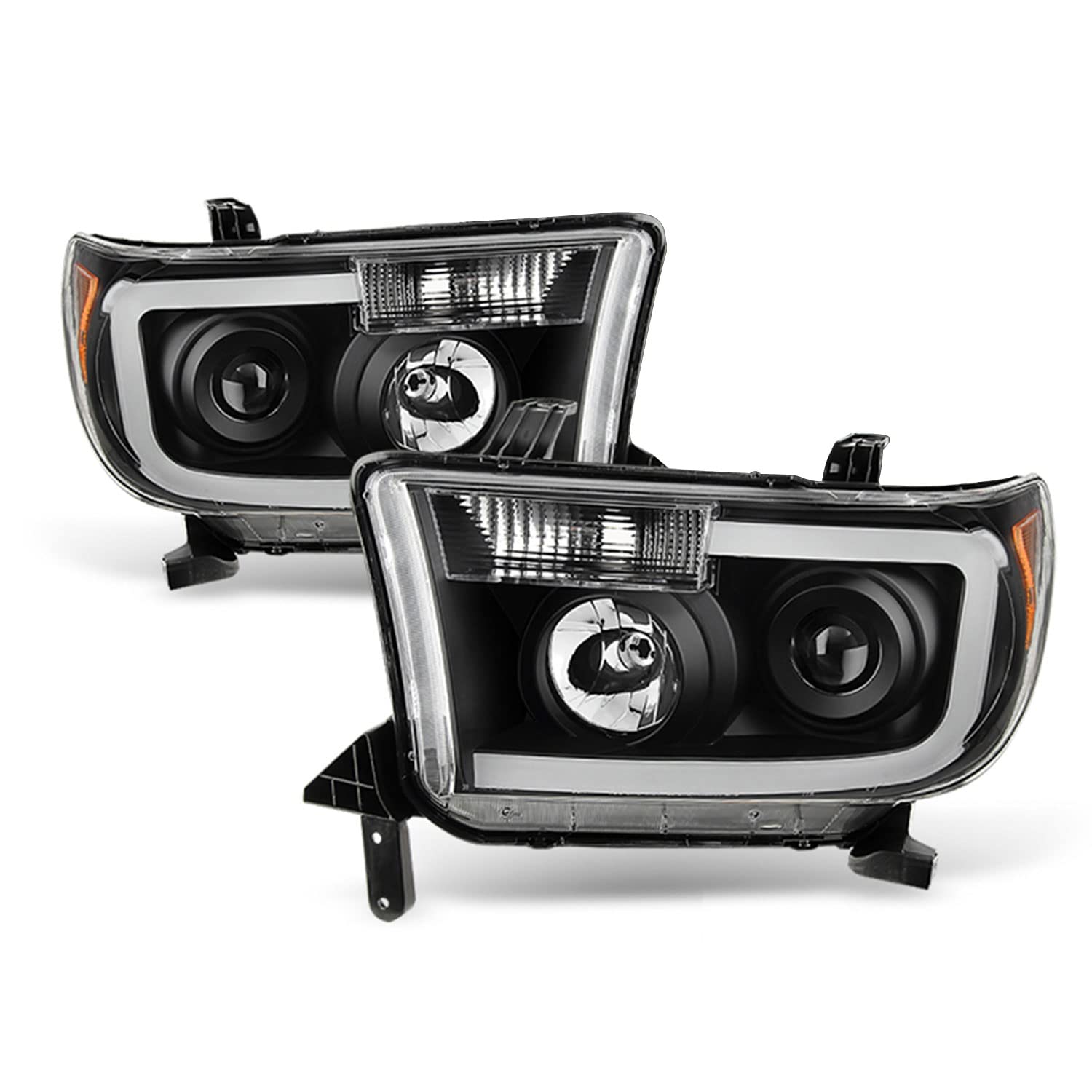 AKKON LED Headlights & Tail Lights for 2007-2013 Toyota Tundra - Black SMD LED Tube Projector Headlamps + Premium LED Brake Lights Pair (Left & Right) - Upgrade for Night Driving & Enhanced Visibility