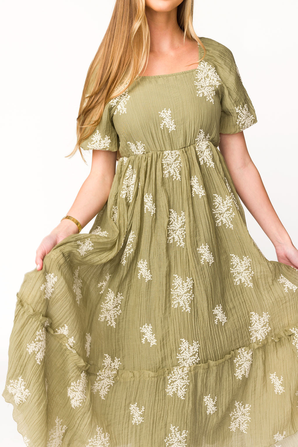 Hallie Embroidered Maxi Dress in Olive - Bump Friendly Maternity Dress & Inclusive Sizing (S-3XL) | Perfect for Pregnancy, Beach Vacations & Special Occasions