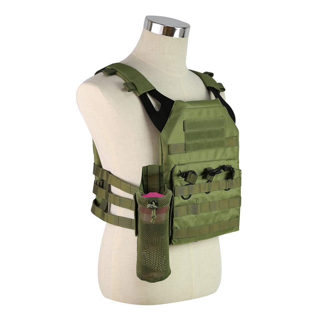 Tactical MOLLE Water Bottle Pouch - Foldable Military Drawstring Open Top Mesh Hydration Carrier for Hiking, Camping & Outdoor Adventures