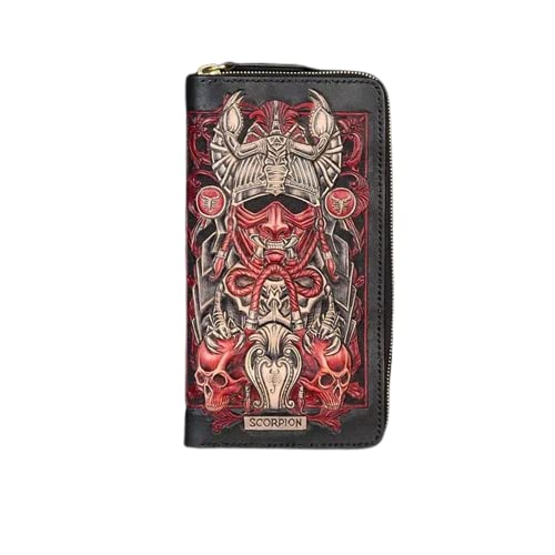 Scorpio Zodiac Sign Men's 3D Genuine Leather Biker Wallet - Handmade Carved Long Wallet with Airbrush Art - Custom Personalized Gift for Men (Perfect for Bikers, Motorcycle Enthusiasts & Zodiac Lovers)