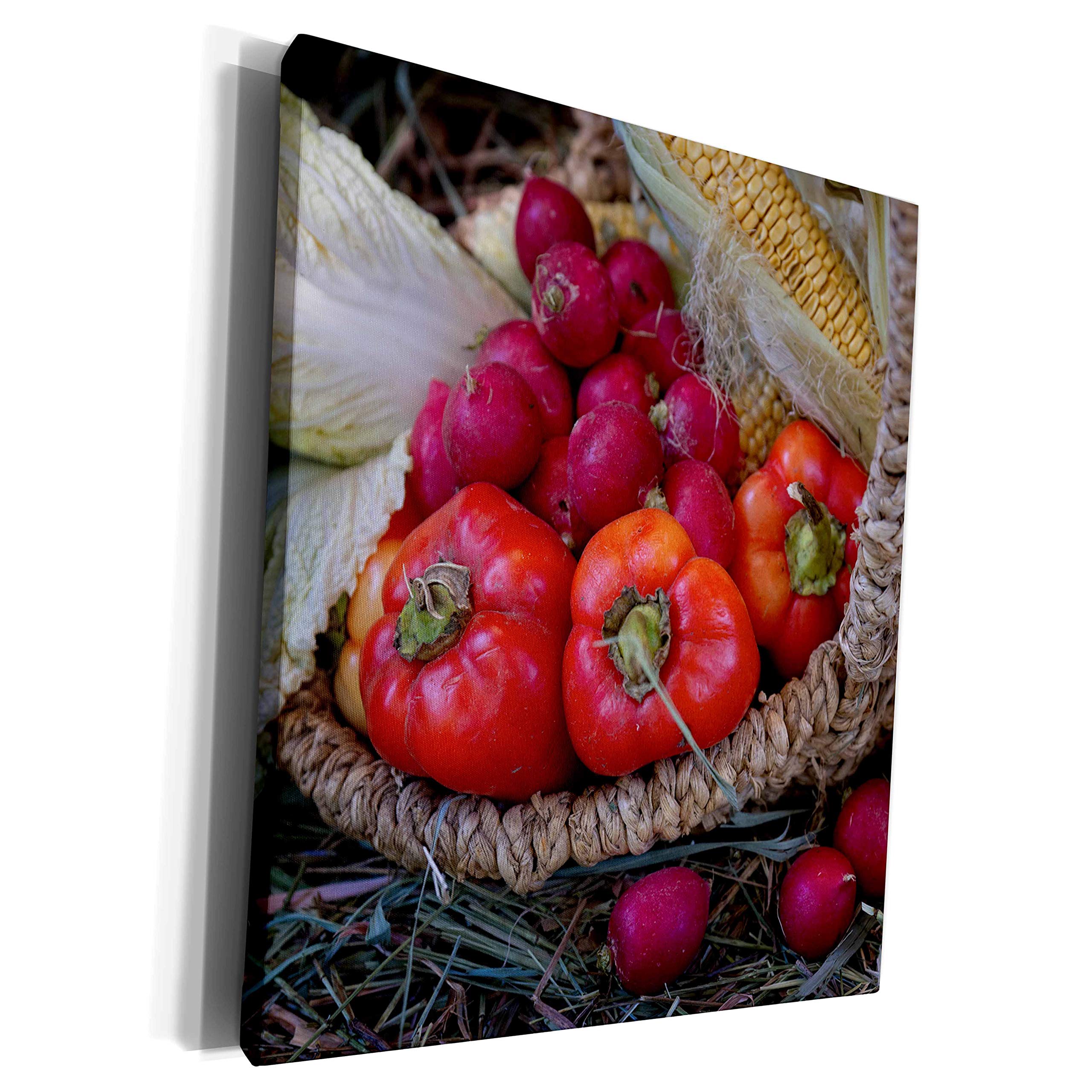 3D Rose Red Bell Peppers, Radishes & White Salad in Wicker Basket - Premium Museum Grade Canvas Wrap Art Print (cw_304793_1) - Perfect for Kitchen Decor, Dining Room Wall Art & Farmhouse Style Home Decoration
