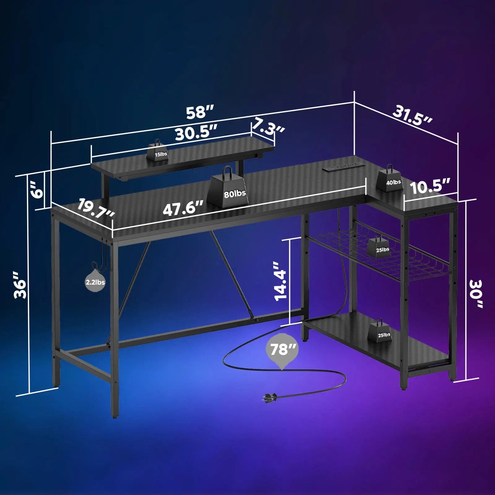 Bestier 58 Inch LED L-Shaped Gaming Desk with Shelves - Ergonomic Computer Desk for Home Office & Gaming Setup - Perfect for PC Gamers, Streamers & Remote Workers