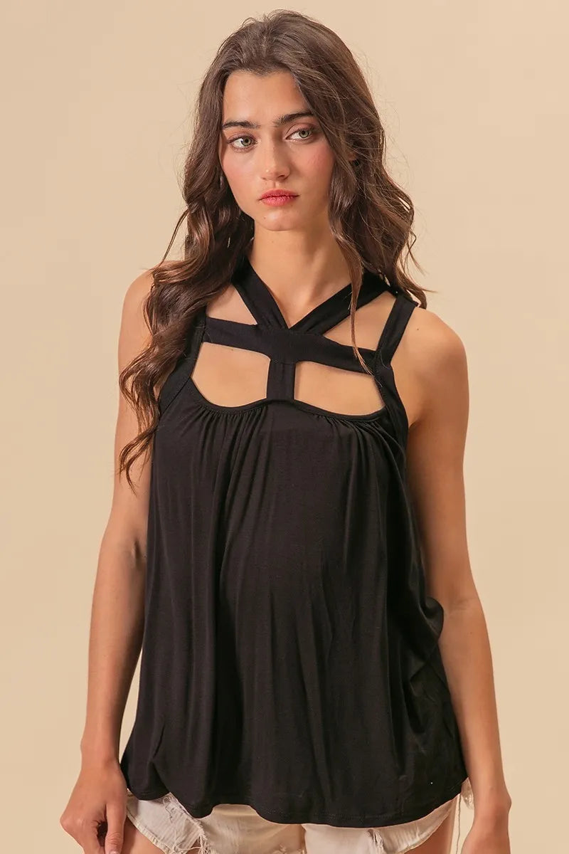 BiBi Rayon Span Jersey Cut Out Dress with Adjustable Straps - Elegant & Comfortable for Parties, Dates, and Night Out