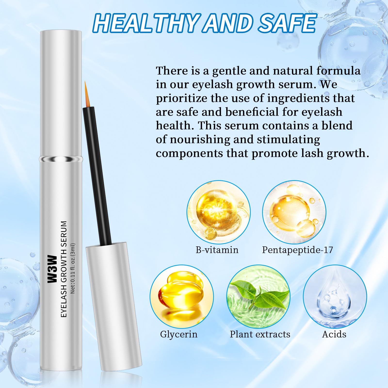 Premium Eyelash Growth Serum - Natural Lash Enhancer for Longer, Fuller & Thicker Lashes | Gentle Formula with Nourishing Ingredients | 3ml Bottle | Perfect for Daily Use & Special Occasions