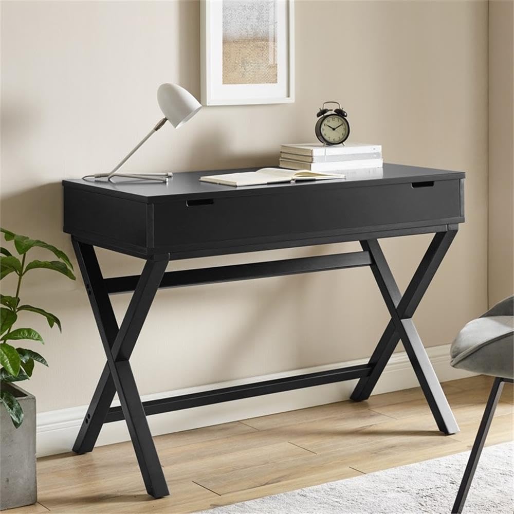 Black Lift-Top Standing Desk - Adjustable Height Wooden Computer Table for Home & Office Workspace