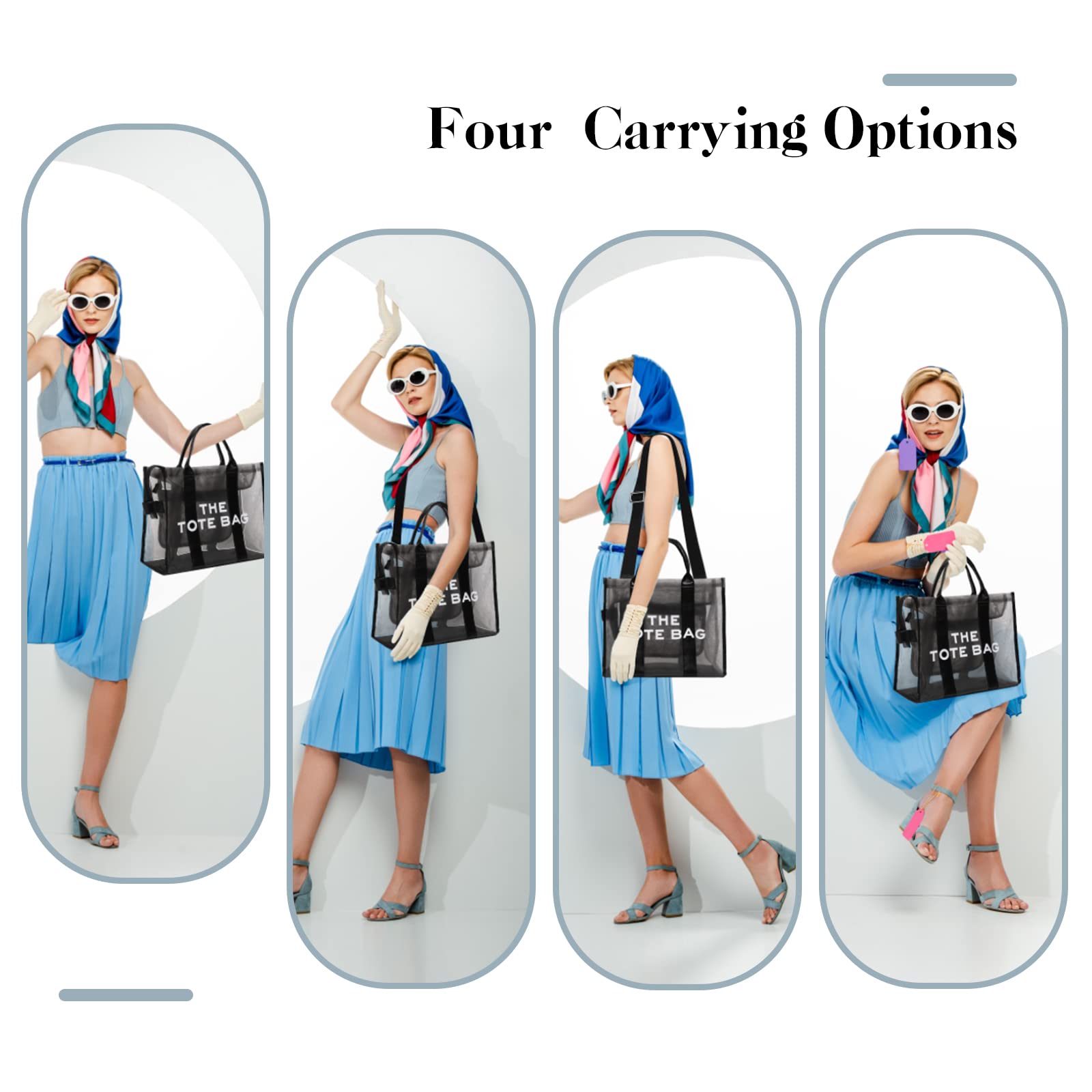 Stylish Mesh Tote Bag for Women - Zippered Beach Tote & Clear Crossbody Purse | Perfect for Travel, Work & Summer Outings
