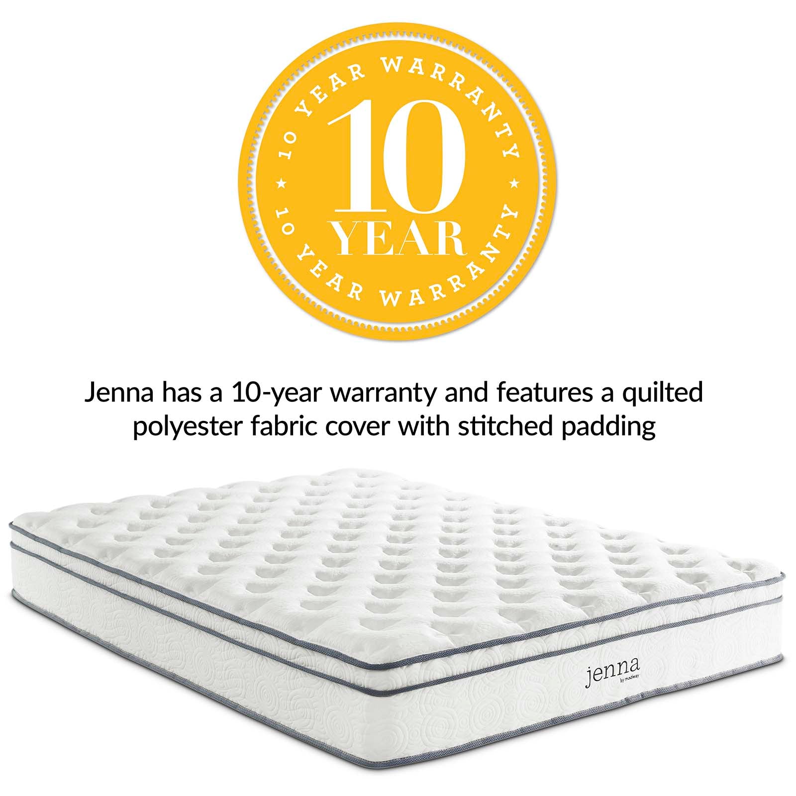Jenna Innerspring Mattress - Queen Size, Medium Firm Support for Back Pain Relief, Breathable Cool Sleep - Perfect for Bedroom, Guest Room & Apartment