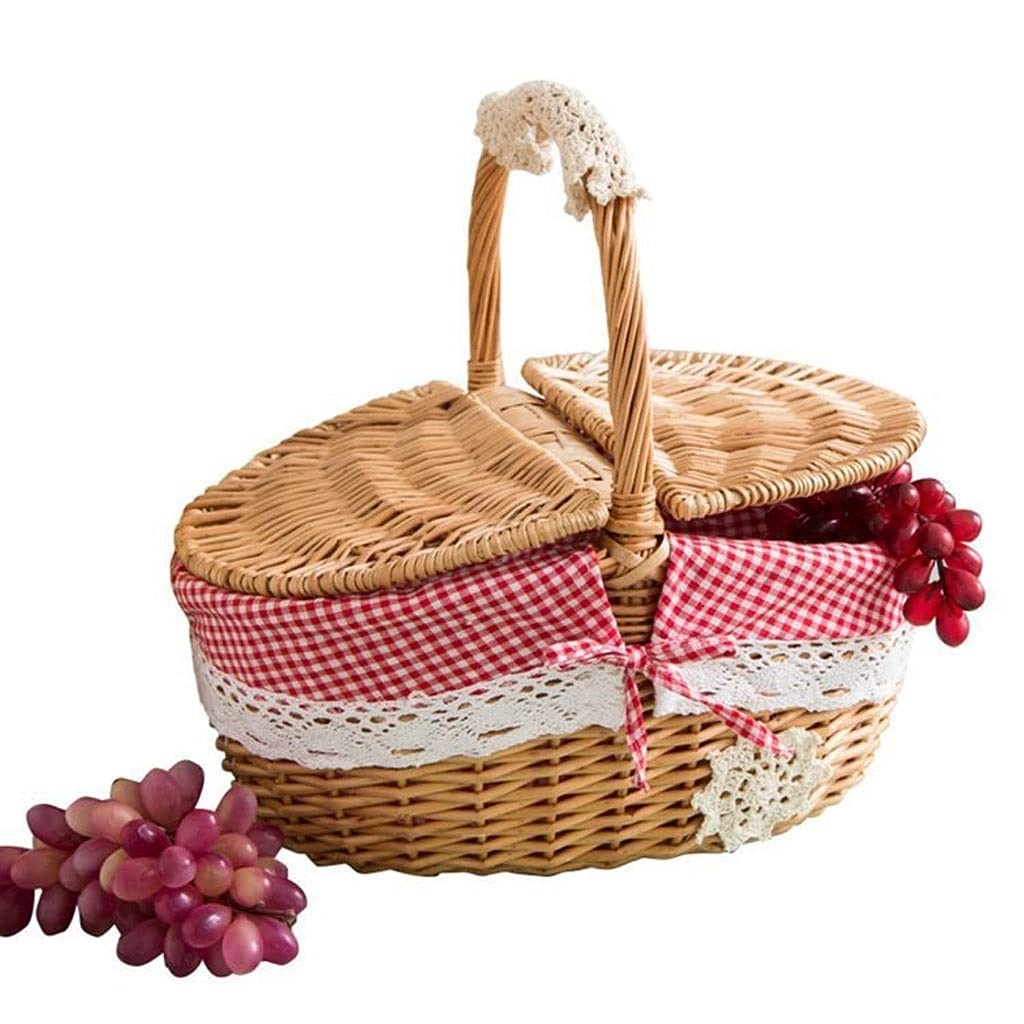 Premium Handmade Picnic Basket with Double Lid & Comfortable Handle - Insulated Picnic Hamper with Lining, Lightweight & Durable Storage for Outdoor Essentials (15