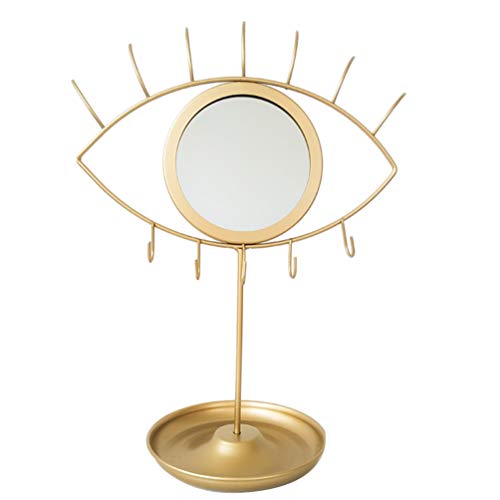 Minkissy Standing Eye-Shaped Iron Art Makeup Mirror with Jewelry Storage Tray & Hook - Vanity Desk Organizer & Centerpiece Decor for Women | Perfect for Bedroom, Bathroom & Dressing Room