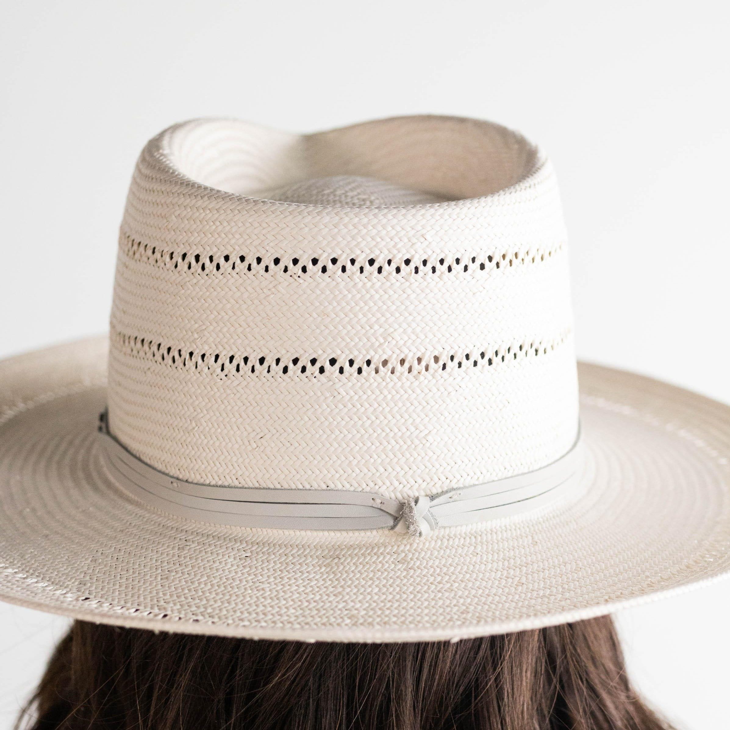 Arlo Grey Band Straw Teardrop Fedora Hat - Blemished Summer Sun Hat for Women | Perfect for Beach, Garden & Outdoor Activities