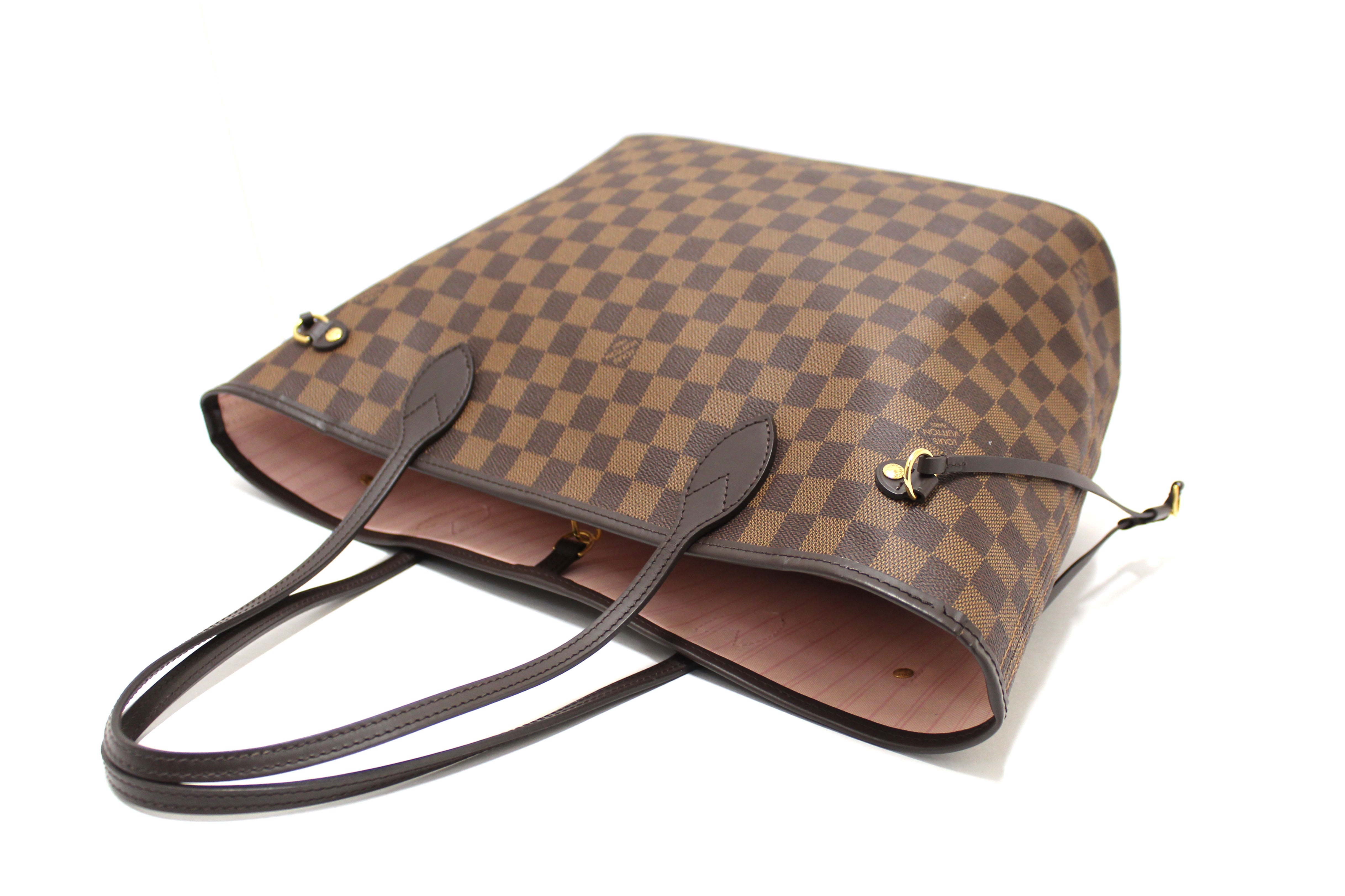 Authentic Louis Vuitton Damier Ebene Neverfull MM Tote Bag with Rose Pink Interior - Stylish Shoulder Bag for Women, Perfect for Work, Travel & Everyday Use