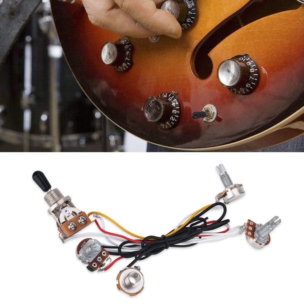 Bnineteenteam 3-Way Switch Guitar Wiring Harness Kit for Electric Guitar & Bass - 2 Volume, 1 Tone, 1 Jack with Black Cap | Perfect for DIY Guitar Upgrades & Professional Repairs