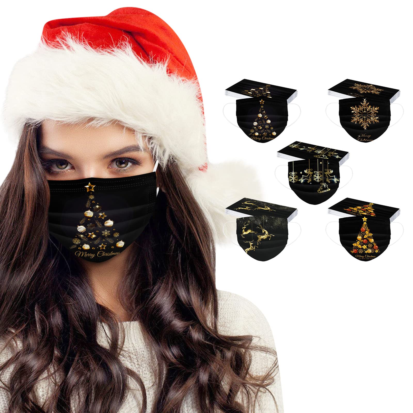 50Pcs Christmas Face Masks for Adults - 3-Ply Disposable Santa Design Holiday Face Coverings for Women & Men - Perfect for Xmas Parties, Gift Exchanges & Festive Gatherings