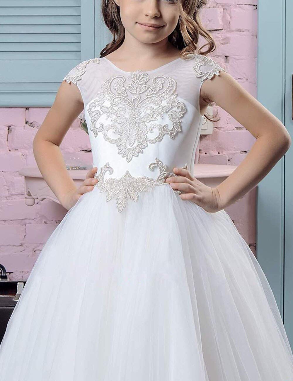 Lace Flower Girl Dress for Wedding, First Communion & Pageant - Elegant Ball Gowns for Girls Age 2-12 Years - Perfect for Special Occasions & Formal Events