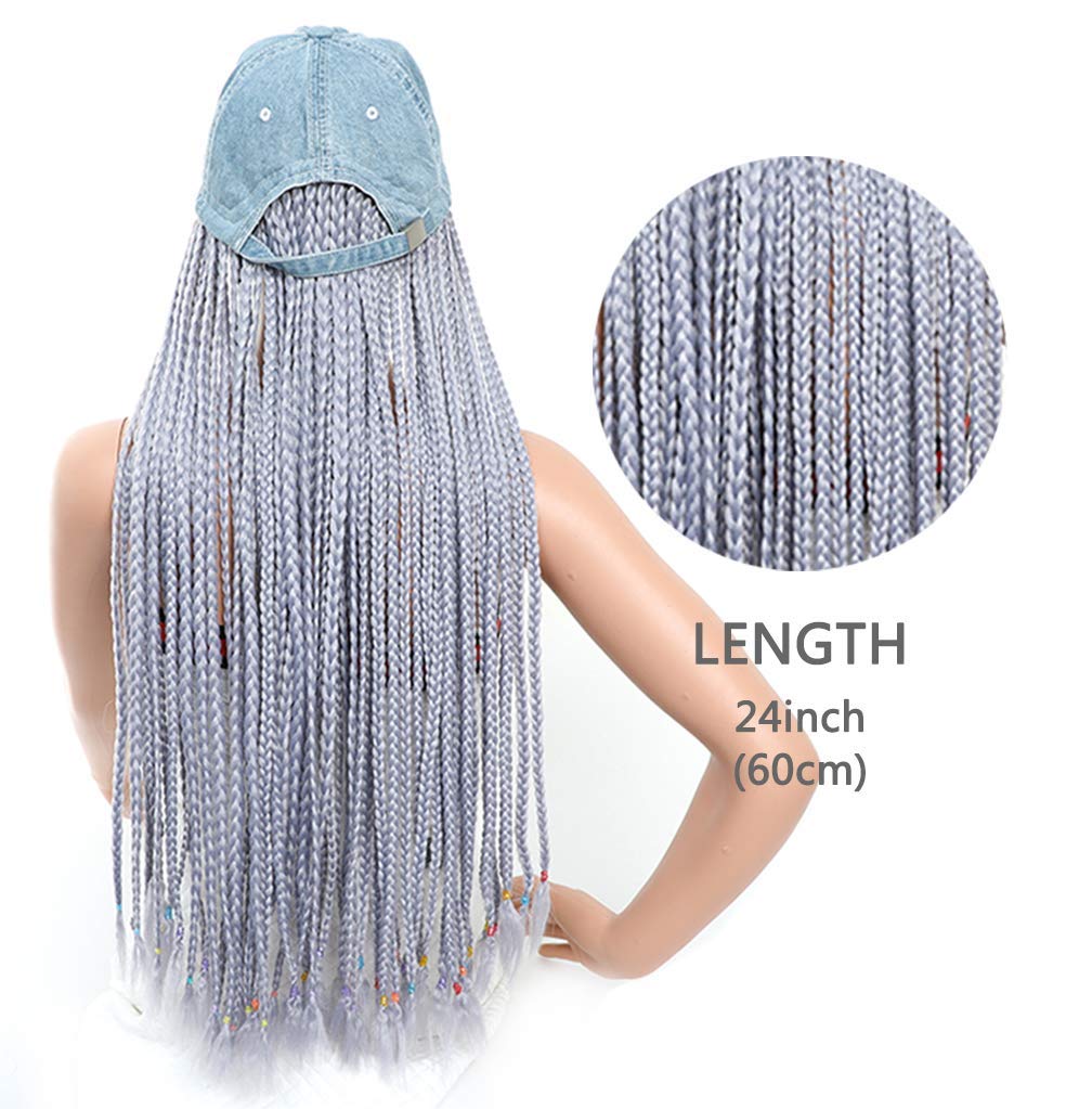Long Colorful Box Braid Wig with Baseball Cap for Black Women - 16 Colors, 24in/60cm Crochet Hat Wig, Hip Hop Punk Style 90s Party Hair - Perfect for Cosplay, Halloween, and Daily Fashion