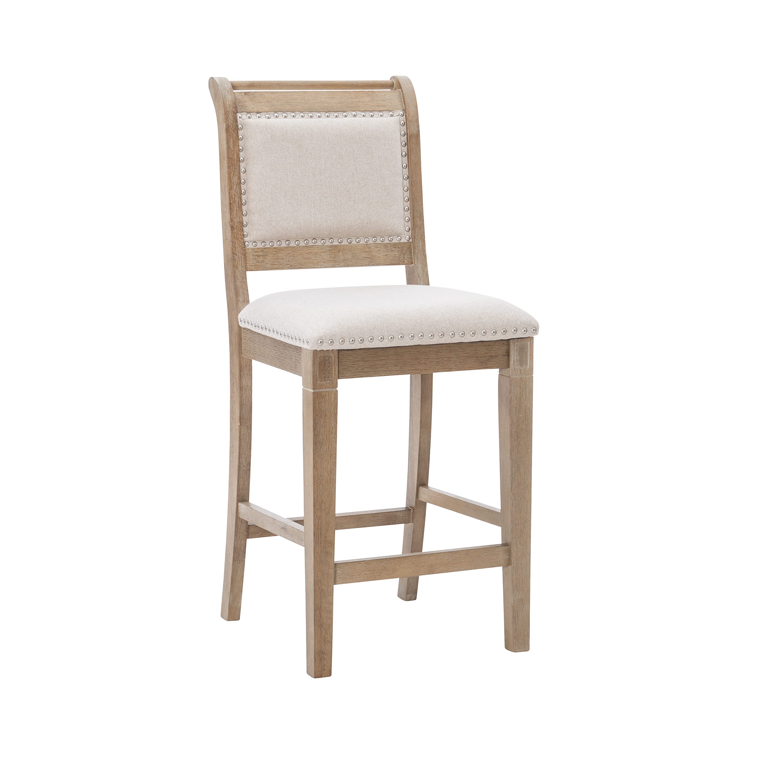 Linon Newton Natural Wood Counter Stool - Grey Wash Finish for Kitchen Island & Bar Seating - Rustic Home Decor & Dining Furniture