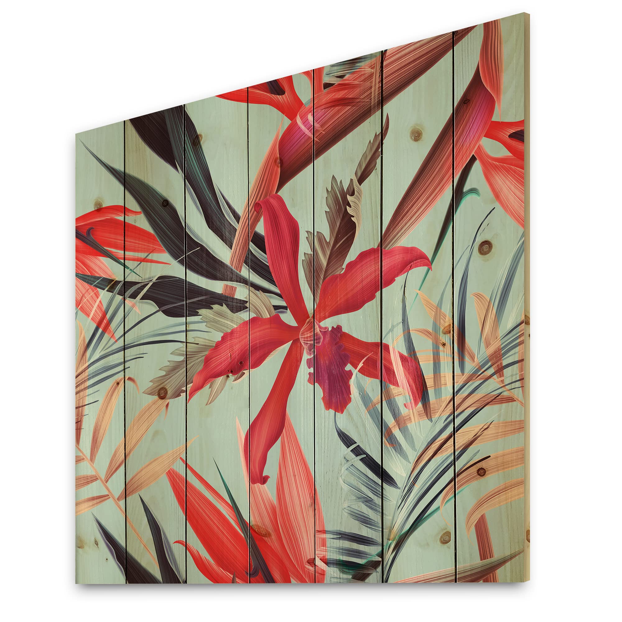 DesignQ Tropical Vintage Flowers Wood Wall Decor - Blue Floral Wood Wall Art, Large Traditional Pine Wood Panels for Home & Office Decor | Perfect for Living Room, Bedroom, or Entryway
