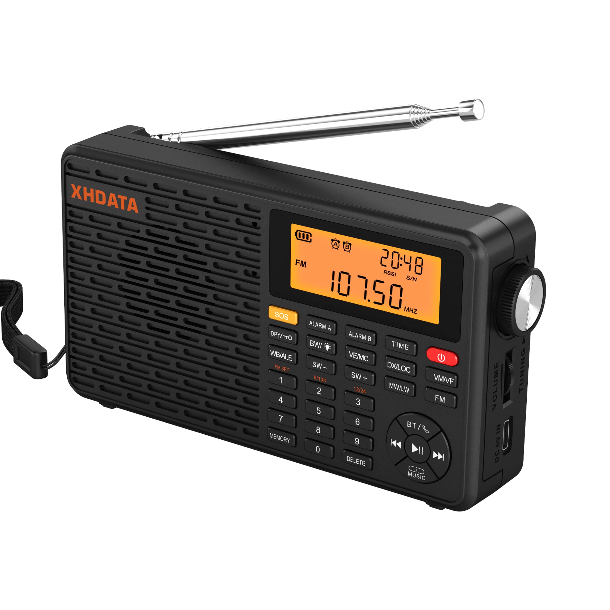 Portable AM/FM/SW/LW/WB Weather Radio with NOAA Alerts - Battery Operated Shortwave Receiver, Bluetooth Speaker, MP3 Player, SOS Alarm & Sleep Timer - Perfect for Emergency Preparedness, Outdoor Adventures & Home Use