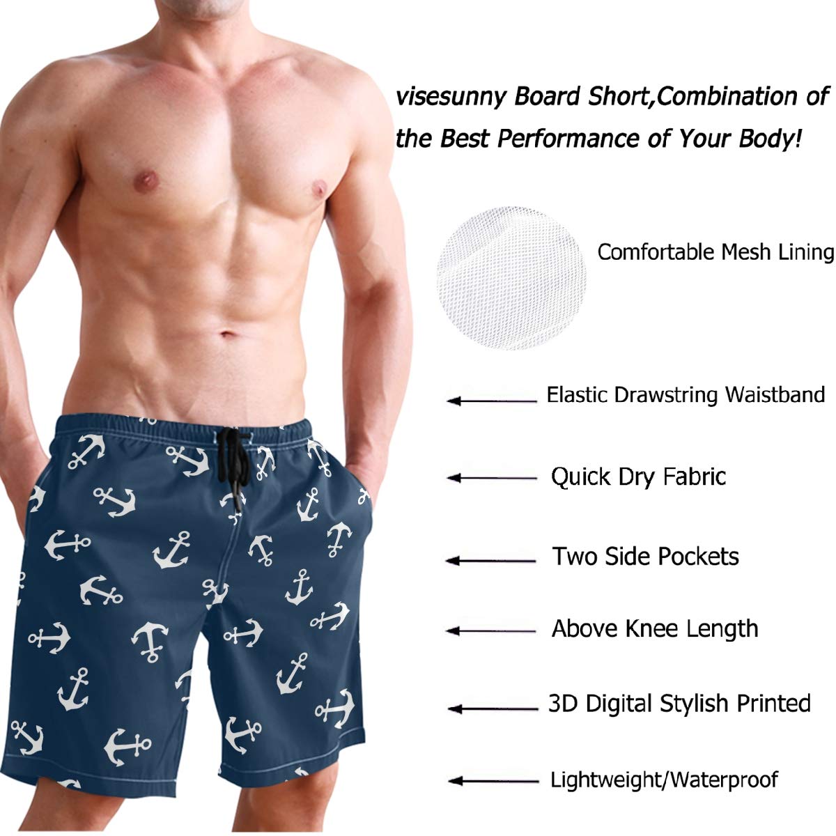 Visesunny Men's Quick Dry Swim Board Shorts - Lightweight Beach Swimwear for Running, Surfing & Outdoor Activities | Perfect for Swimming, Sports & Summer Vacations