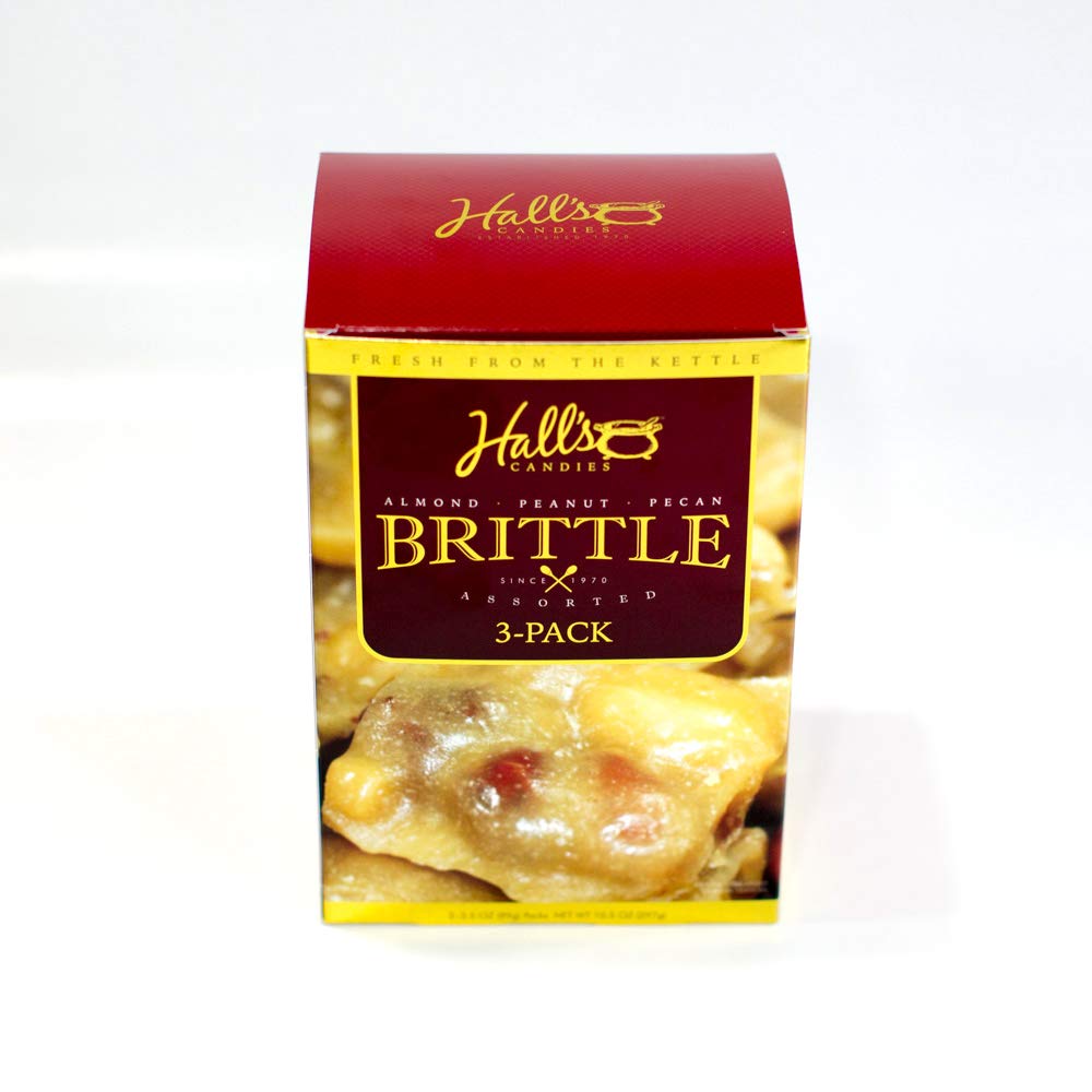 Hall's Assorted Brittle Variety Pack - 3.5 Oz Bags (Pack of 3) | Peanut Brittle, Almond Brittle & Pecan Brittle | Perfect for Gifts, Parties & Snacking