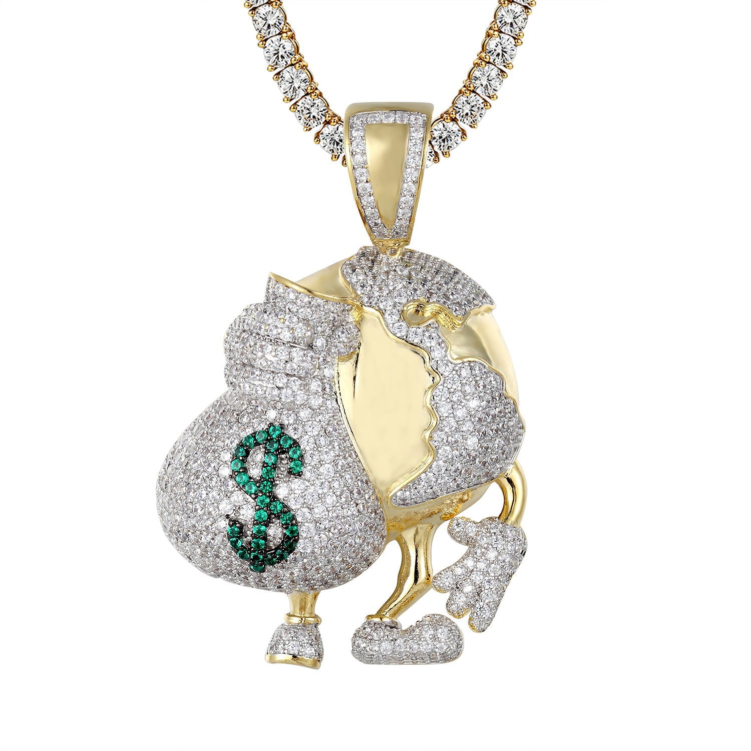 Men's Silver Globe Money Bag Pendant - Symbol of Wealth & Success - Perfect for Gifts & Jewelry Collections