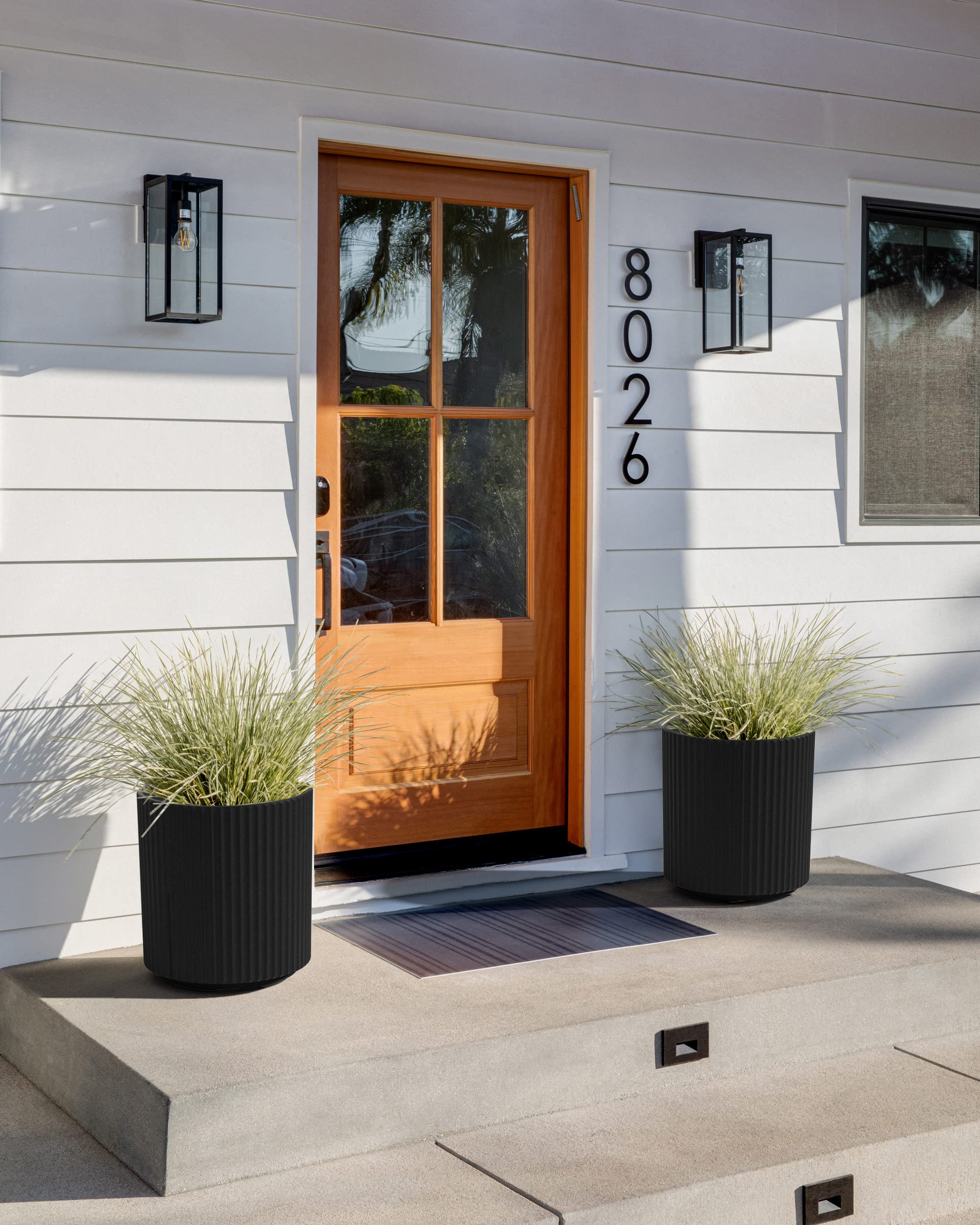 Veradek Mason Series Large Round Planter - Indoor Outdoor Modern Décor for Flowers, Trees, Tall Plants | Plastic & Concrete with Drainage Holes | Perfect for Patio, Balcony, Garden & Home Decor