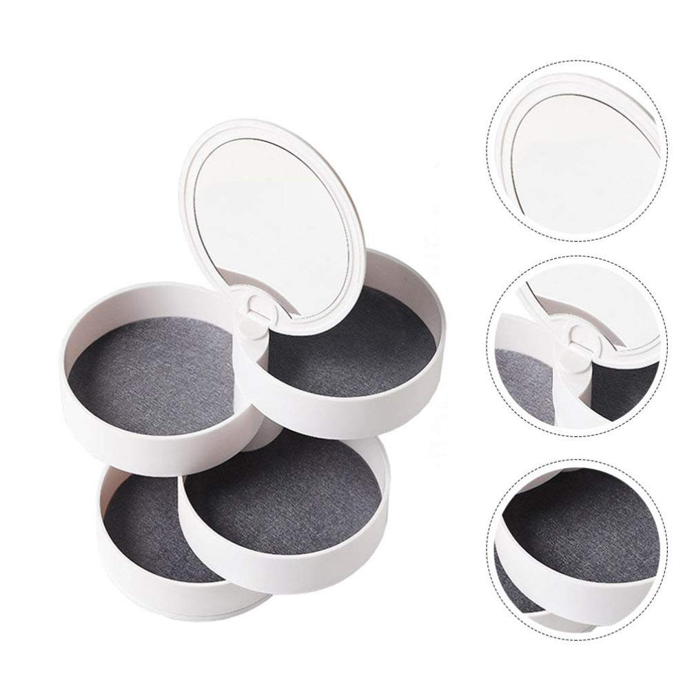 1pc Rotating Jewelry Organizer - Leather Drawer Rack for Rings, Earrings & Necklaces | Makeup Storage Case | White Plastic Cosmetic Display for Vanity, Dresser & Travel