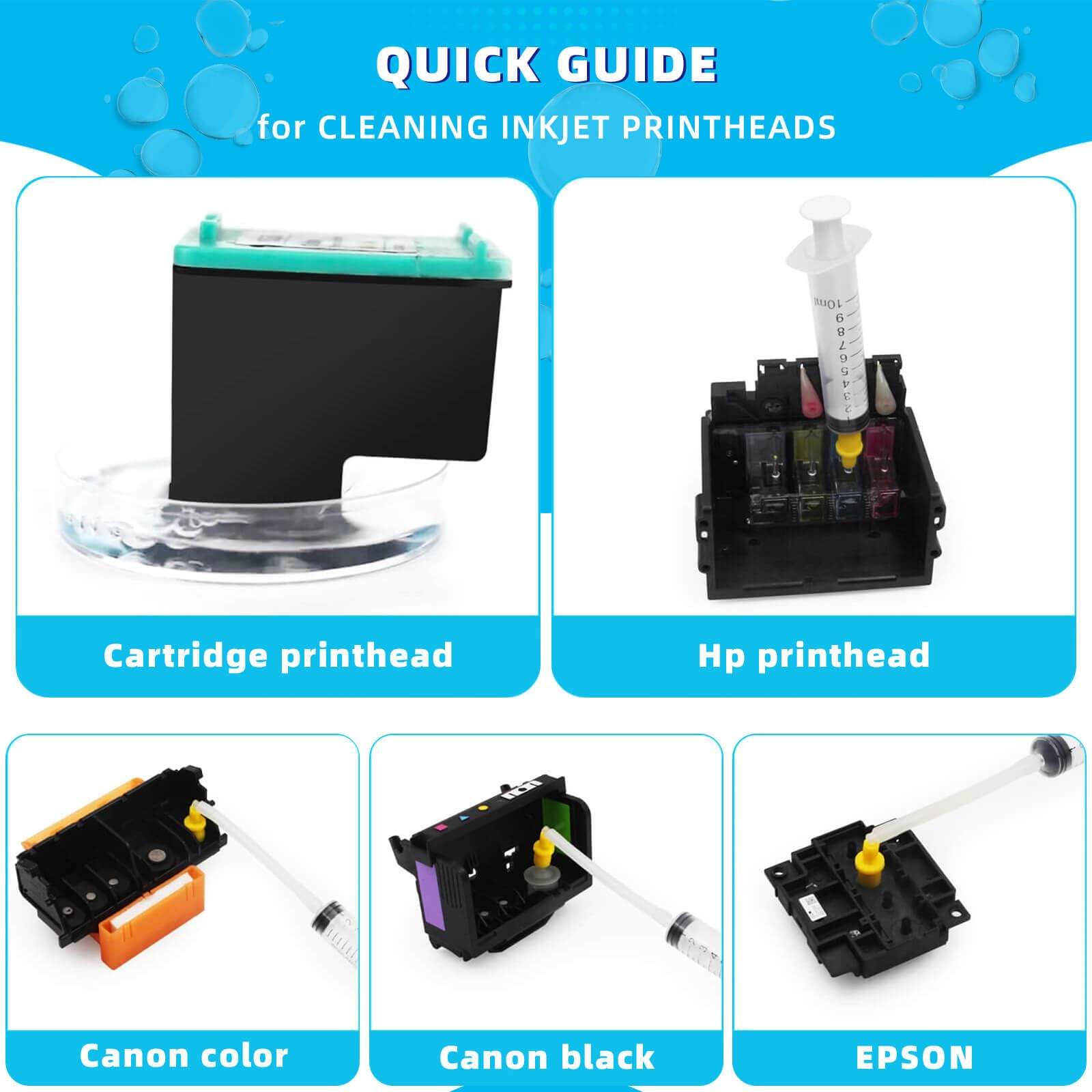 Epson Printer Printhead Cleaning Kit 200mL - Compatible with HP, Canon, Brother Inkjet Printers - Nozzle Cleaning Solution for Print Head Maintenance - Perfect for Office, Home & Photo Printing Use