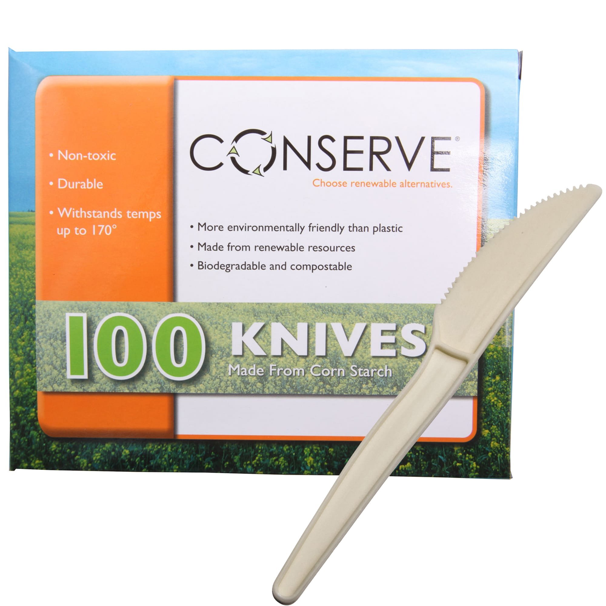 CONSERVE Knives 100 Pack - Premium Disposable Plastic Knives, OFF WHITE (10233) - Perfect for Parties, Picnics, Catering & Home Use