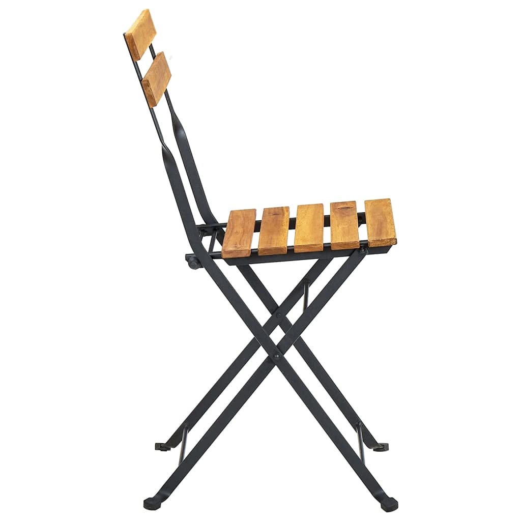 Solid Acacia Wood 3-Piece Folding Bistro Set with Chairs & Table - Powder-Coated Steel Frame Patio Furniture for Garden, Backyard, Poolside & Terrace | Outdoor Dining & Relaxation